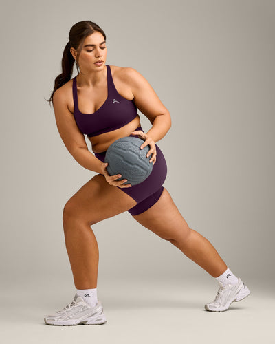 EasyLift™ Cross Back Sports Bra with Grey Logo | Blackberry Purple