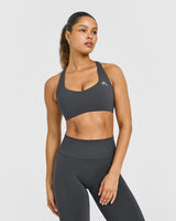 EasyLift™ Cross Back Sports Bra with White Logo | Coal