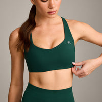 EasyLift™ Cross Back Sports Bra with Grey Logo | Racing Green