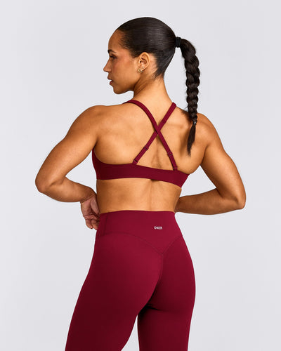 EasyLift™ Cross Back Sports Bra with Grey Logo | Ruby Red