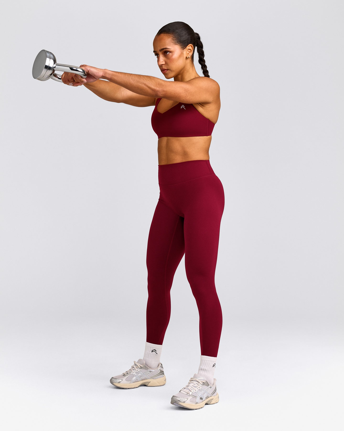 EasyLift™ Cross Back Sports Bra with Grey Logo | Ruby Red
