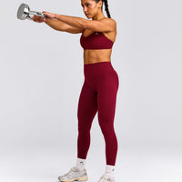 EasyLift™ Cross Back Sports Bra with Grey Logo | Ruby Red