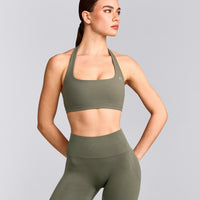 EasyLift™ Halter Bralette with Grey Logo | Alpine Green
