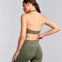 EasyLift™ Halter Bralette with Grey Logo | Alpine Green
