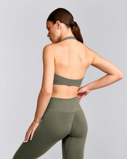 EasyLift™ Halter Bralette with Grey Logo | Alpine Green