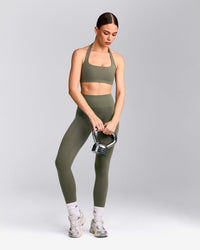 EasyLift™ Halter Bralette with Grey Logo | Alpine Green