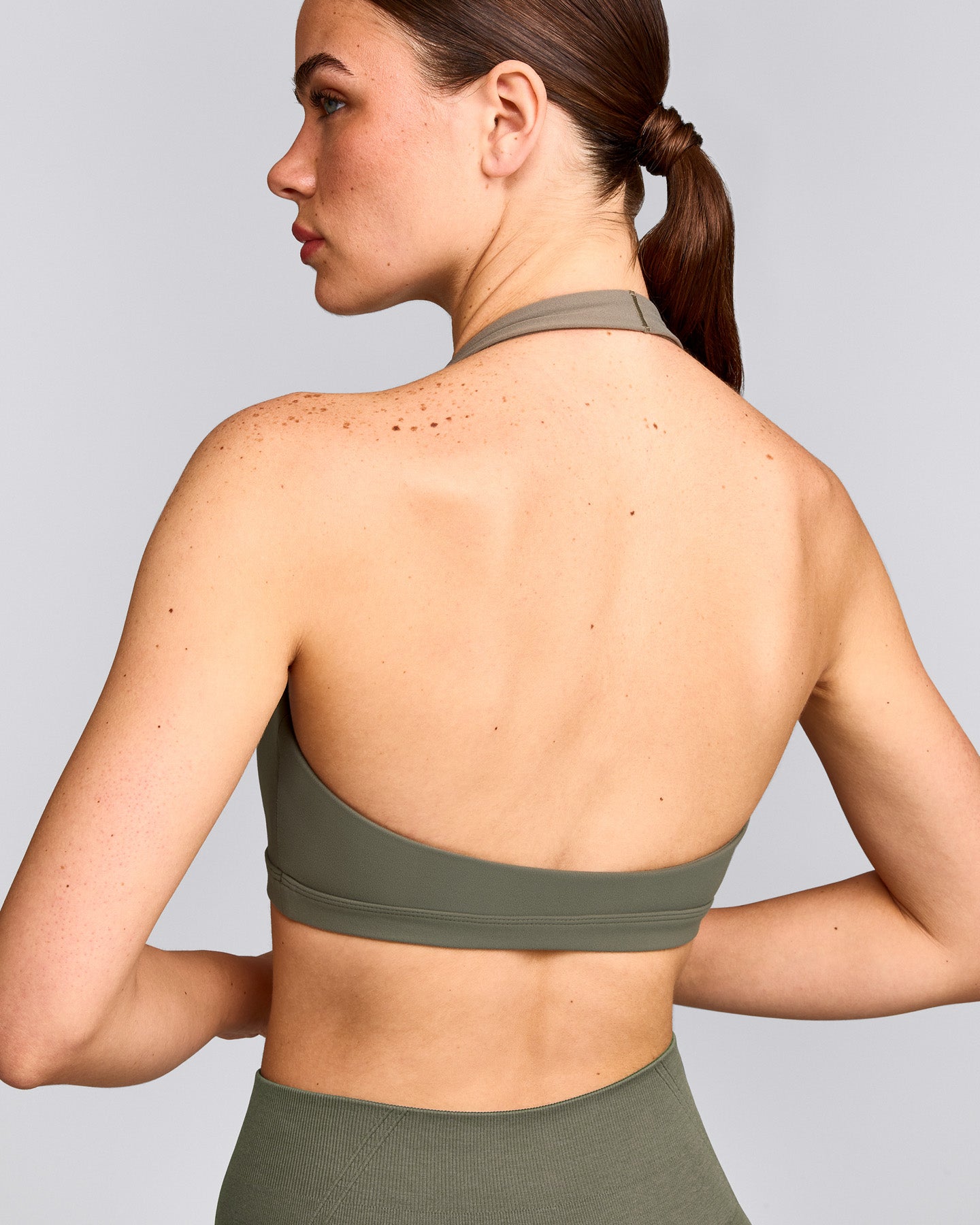 EasyLift™ Halter Bralette with Grey Logo | Alpine Green