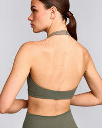 EasyLift™ Halter Bralette with Grey Logo | Alpine Green