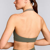 EasyLift™ Halter Bralette with Grey Logo | Alpine Green