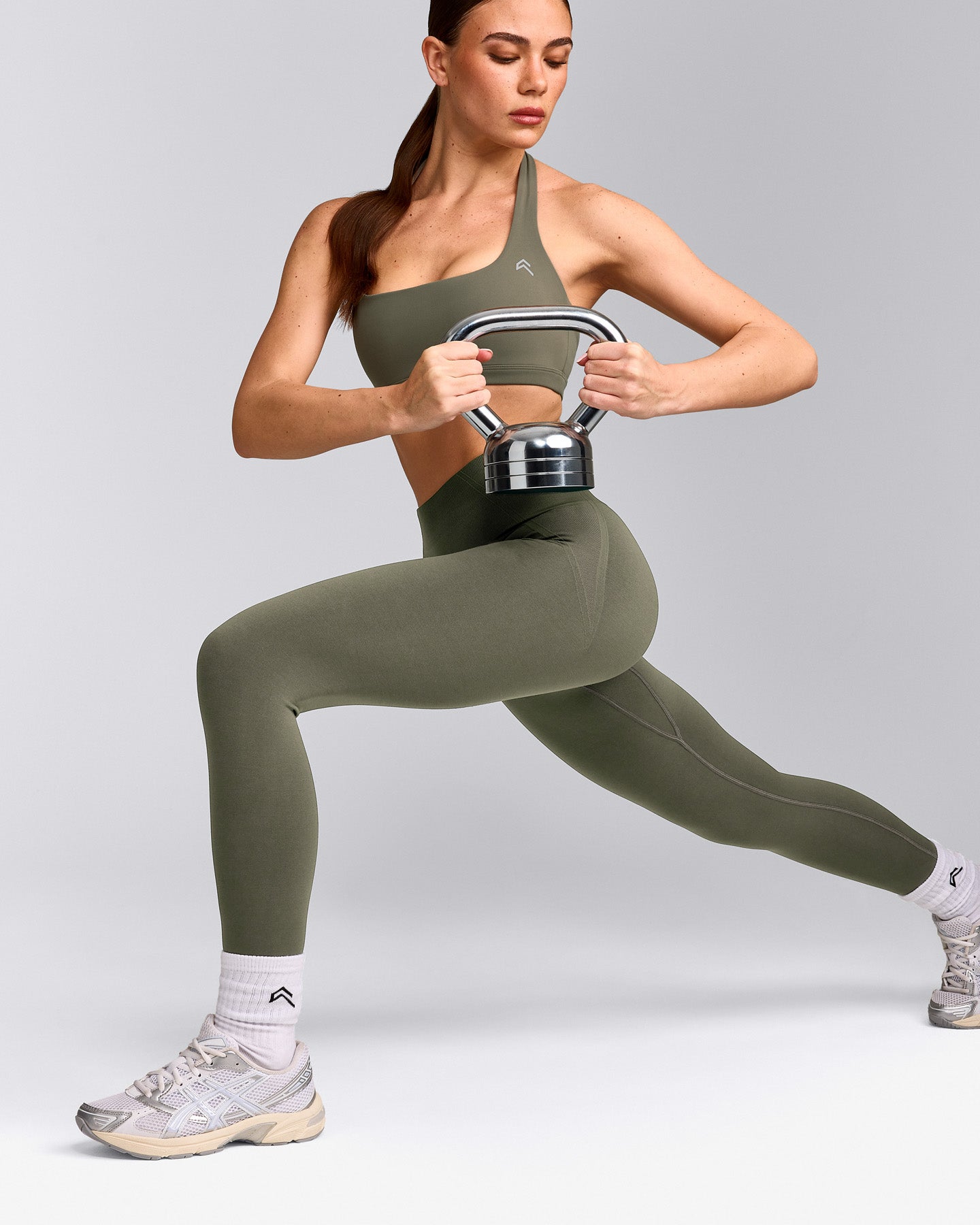 EasyLift™ Halter Bralette with Grey Logo | Alpine Green