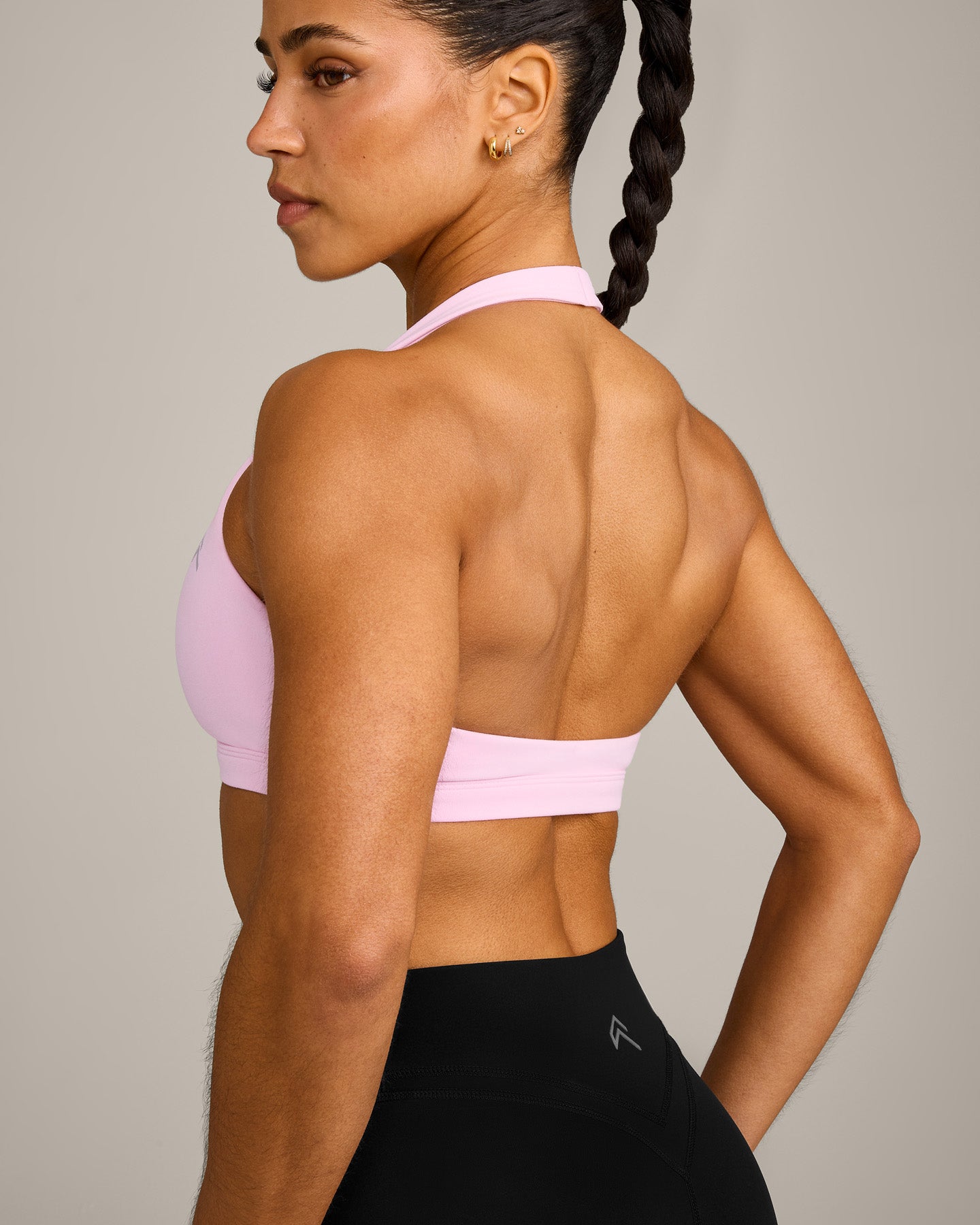 EasyLift™ Halter Bralette with Grey Logo | Chalk Pink