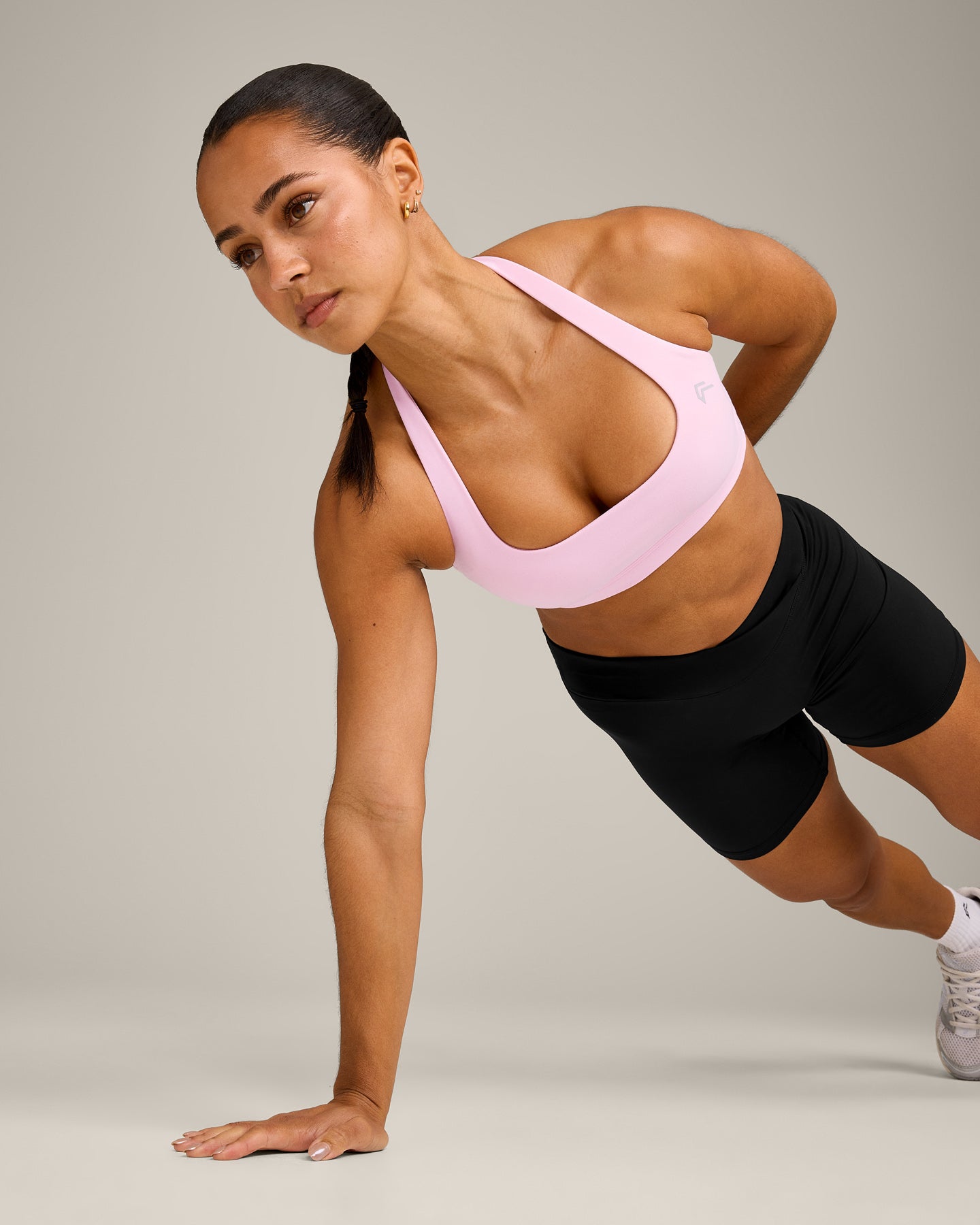 EasyLift™ Halter Bralette with Grey Logo | Chalk Pink