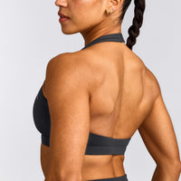 EasyLift™ Halter Bralette with Grey Logo | Coal