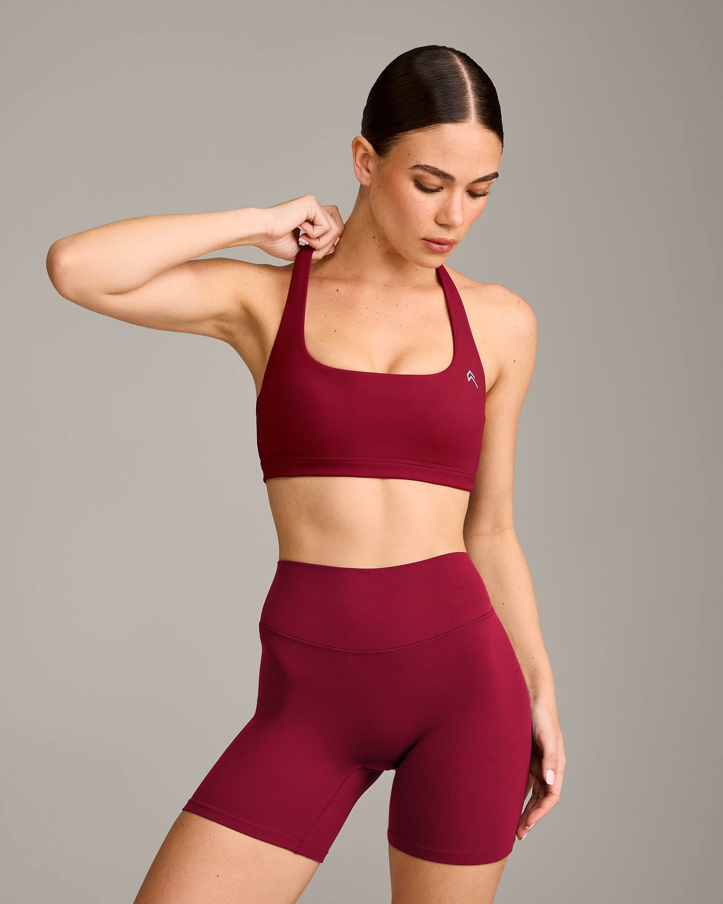 EasyLift™ Halter Bralette with Grey Logo | Ruby Red