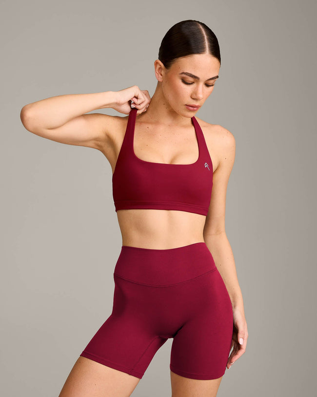 EasyLift™ Halter Bralette with Grey Logo | Ruby Red