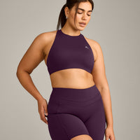 EasyLift™ High Neck Sports Bra with Grey Logo | Blackberry Purple