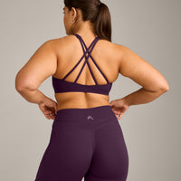 EasyLift™ High Neck Sports Bra with Grey Logo | Blackberry Purple