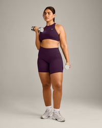 EasyLift™ High Neck Sports Bra with Grey Logo | Blackberry Purple