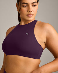 EasyLift™ High Neck Sports Bra with Grey Logo | Blackberry Purple