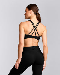 EasyLift™ High Neck Sports Bra with Grey Logo | Black