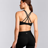 EasyLift™ High Neck Sports Bra with Grey Logo | Black