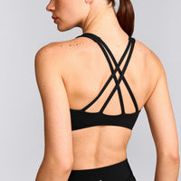 EasyLift™ High Neck Sports Bra with Grey Logo | Black