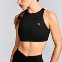 EasyLift™ High Neck Sports Bra with Grey Logo | Black