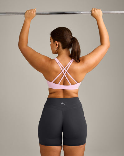 EasyLift™ High Neck Sports Bra with Grey Logo | Chalk Pink