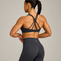 EasyLift™ High Neck Sports Bra with Grey Logo | Coal