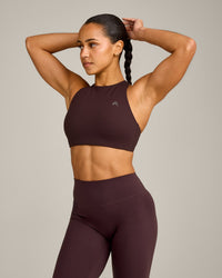 EasyLift™ High Neck Sports Bra with Grey Logo | Plum Brown