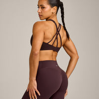 EasyLift™ High Neck Sports Bra with Grey Logo | Plum Brown