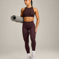 EasyLift™ High Neck Sports Bra with Grey Logo | Plum Brown