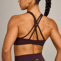 EasyLift™ High Neck Sports Bra with Grey Logo | Plum Brown