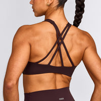 EasyLift™ High Neck Sports Bra with Grey Logo | Plum Brown