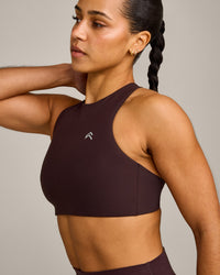 EasyLift™ High Neck Sports Bra with Grey Logo | Plum Brown