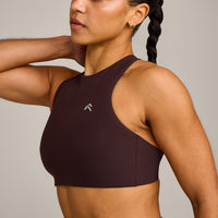 EasyLift™ High Neck Sports Bra with Grey Logo | Plum Brown