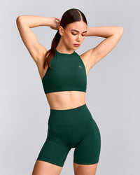 EasyLift™ High Neck Sports Bra with Grey Logo | Racing Green