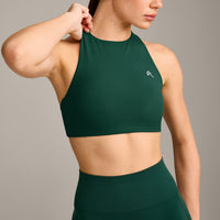 EasyLift™ High Neck Sports Bra with Grey Logo | Racing Green