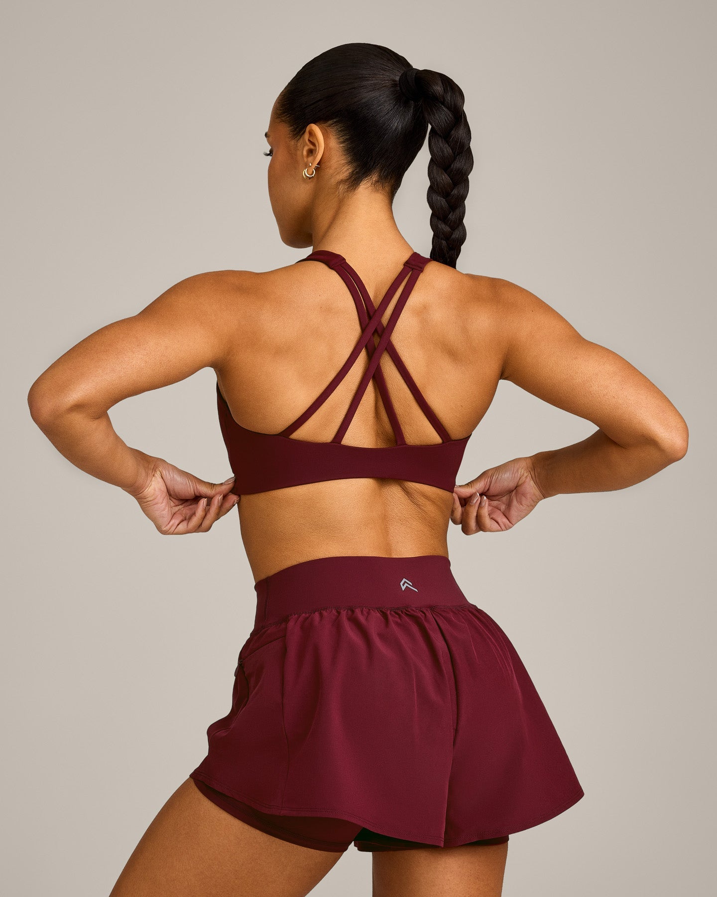 EasyLift™ High Neck Sports Bra with Grey Logo | Rosewood