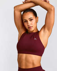 EasyLift™ High Neck Sports Bra with Grey Logo | Rosewood