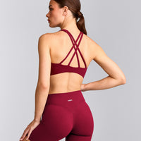 EasyLift™ High Neck Sports Bra with Grey Logo | Ruby Red