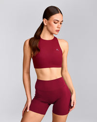 EasyLift™ High Neck Sports Bra with Grey Logo | Ruby Red