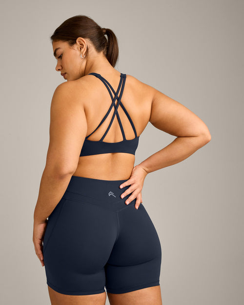 EasyLift™ High Neck Sports Bra with Grey Logo | True Blue