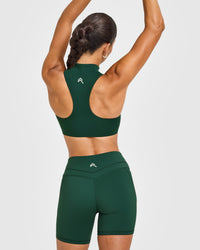 EasyLift™ Zip High Neck Sports Bra with White Logo | Racing Green