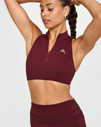 EasyLift™ Zip High Neck Sports Bra with White Logo | Rosewood