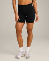EffortlessLift™ Seamless Mid Rise Shorts with Grey Logo | Black