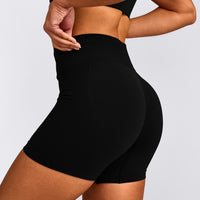 EffortlessLift™ Seamless Mid Rise Shorts with Grey Logo | Black