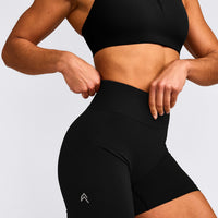 EffortlessLift™ Seamless Mid Rise Shorts with Grey Logo | Black