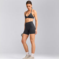EnhanceLift™ Seamless Minimal Halter Neck Bralette with Grey Logo | Coal