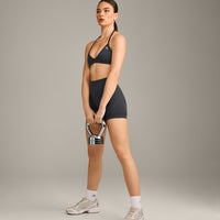EnhanceLift™ Seamless Minimal Halter Neck Bralette with Grey Logo | Coal
